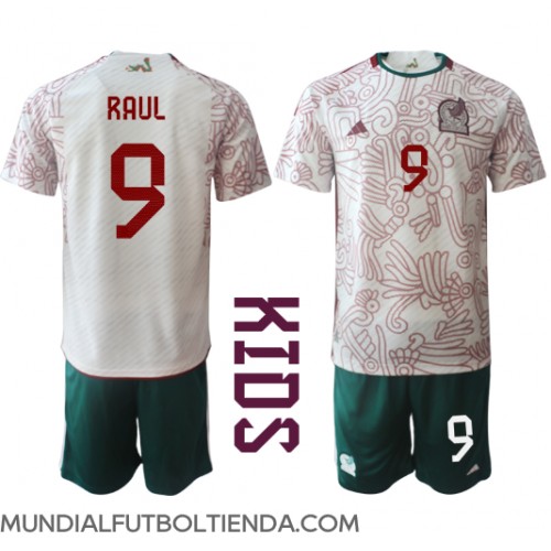 Camiseta México Raul Jimenez #9 Segunda Equipación Replica Mundial 2022 para niños mangas cortas (+ Pantalones cortos)